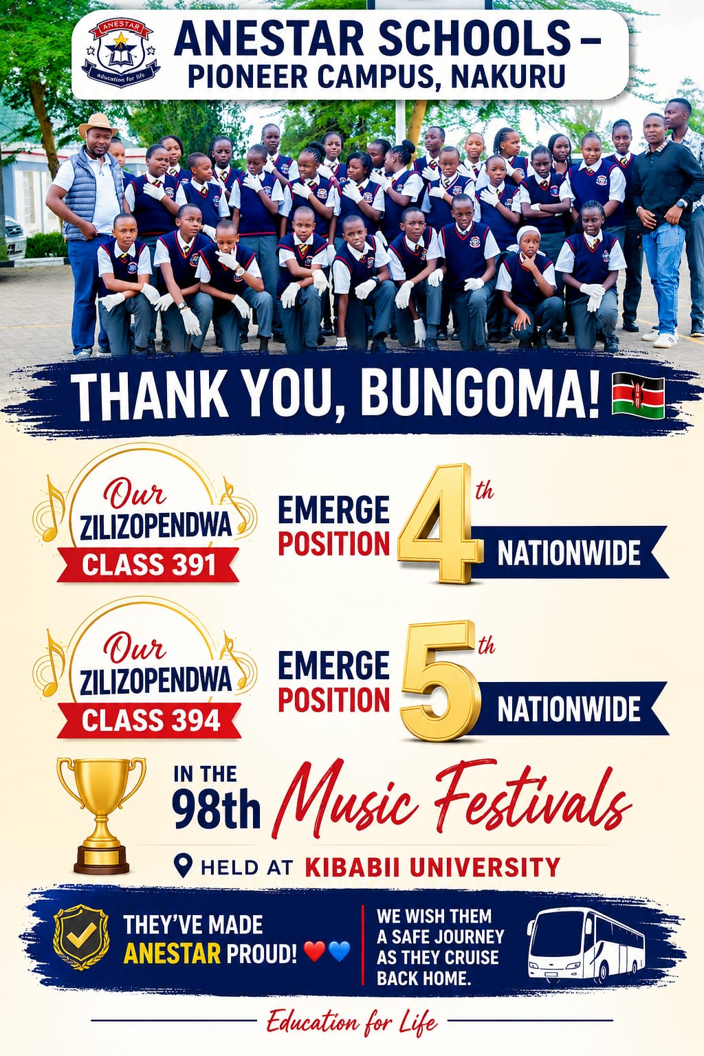 Our Zilizopendwa entries — Class 391 placed 4th nationwide, Class 394 placed 5th nationwide